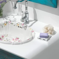 Viadurini Bathroom Vintage Waschbecken-Handgegossenes Vintage-Porzellanwaschbecken mit Blumen, hergestellt in Italien – Barbera