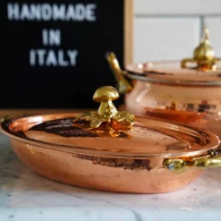Viadurini Kitchen Kochgeschirr-Handverzinntes Kupfer Oval Design Pfanne mit Deckel 36x26 cm - Mariachiara