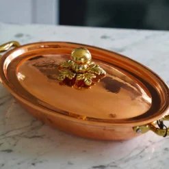 Viadurini Kitchen Kochgeschirr-Handverzinntes Kupfer Oval Design Pfanne mit Deckel 36x26 cm - Mariachiara