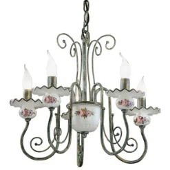 Ferroluce Vintage Kronleuchter-Handwerklicher Keramik-Kronleuchter mit Handdekor und antikem Messing - Sanremo