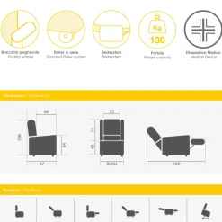 Viadurini Living Aufstehsessel Und Massagesessel-Hebestuhl mit 2 Motoren und Hebe-/Entspannungs-/Bettfunktionen, hergestellt in Italien – Giorgia