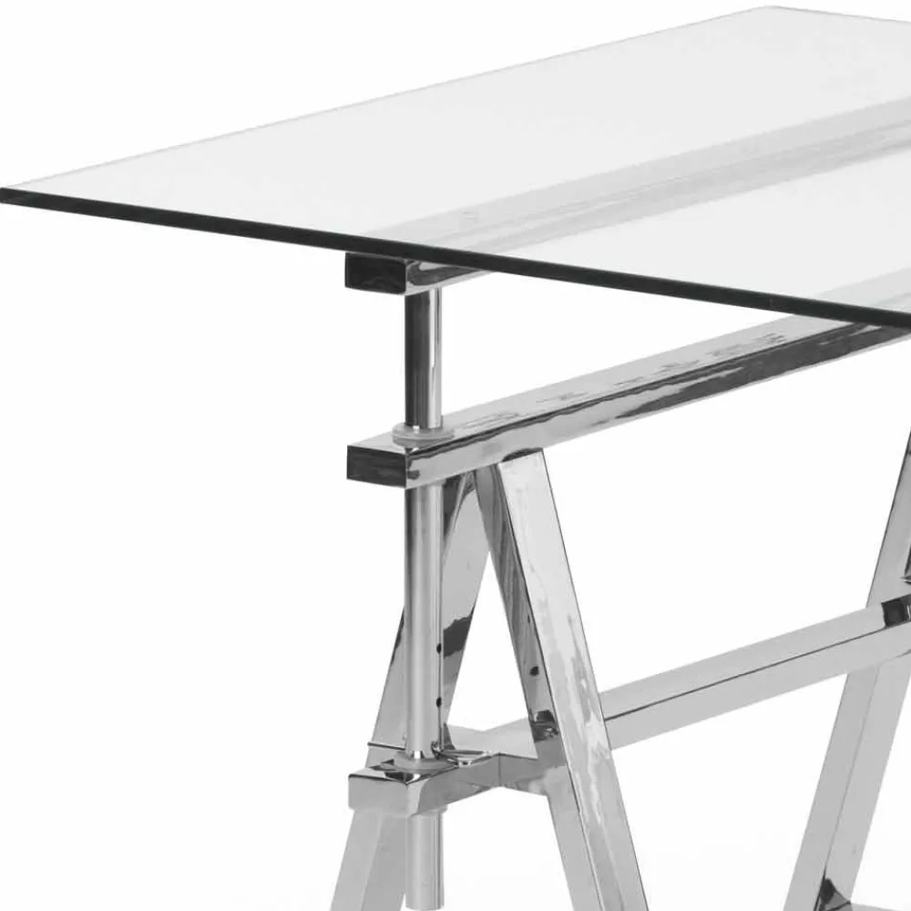 Viadurini Living Esstische-Höhenverstellbarer Stahl / Glastisch (L190xH72 / 74 / 78xP90cm) Cristal