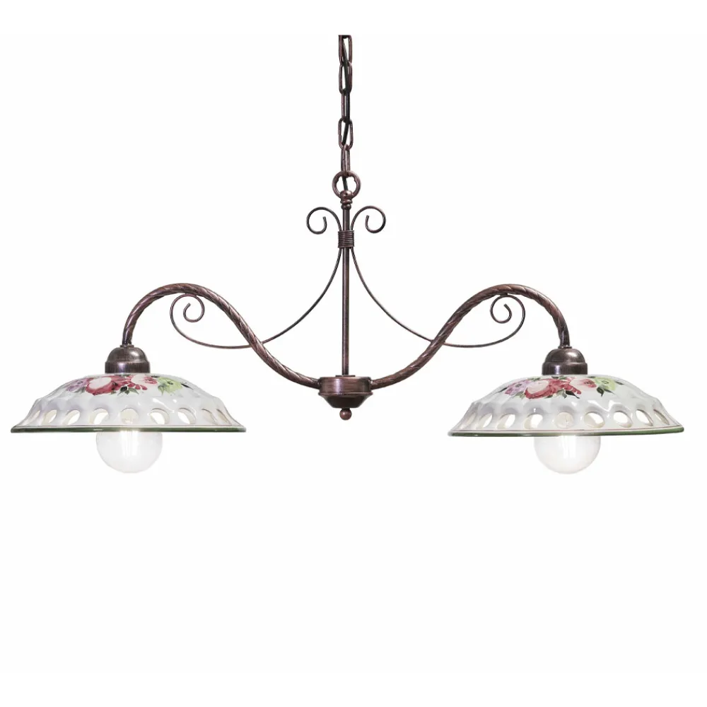 Ferroluce Pendelleuchten Vintage-Hängelampe 2 Lichter aus handgefertigter Keramik mit Passanastri - Neapel