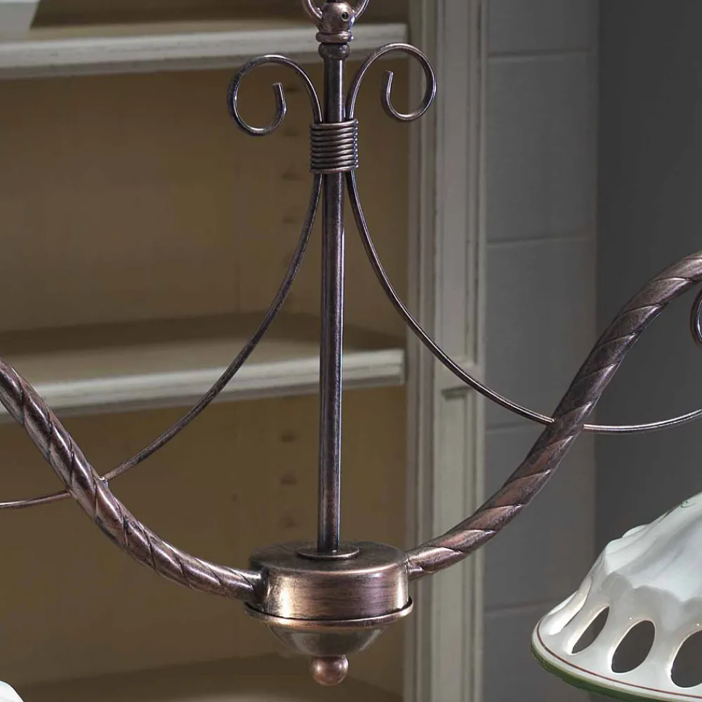 Ferroluce Pendelleuchten Vintage-Hängelampe 2 Lichter aus handgefertigter Keramik mit Passanastri - Neapel