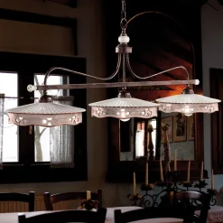 Ferroluce Pendelleuchten Vintage-Hängelampe 3 Lichter Vintage Keramik und handgefertigtes Eisen - Alessandria