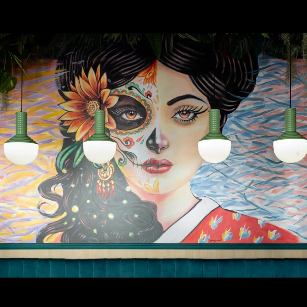 Ferroluce Moderne Pendelleuchten-Hängelampe aus bemaltem Glas, hergestellt in Italien – Selaron