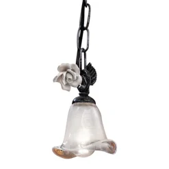 Ferroluce Pendelleuchten Vintage-Hängelampe aus Eisen und Glas mit Rose aus Keramik - Siena