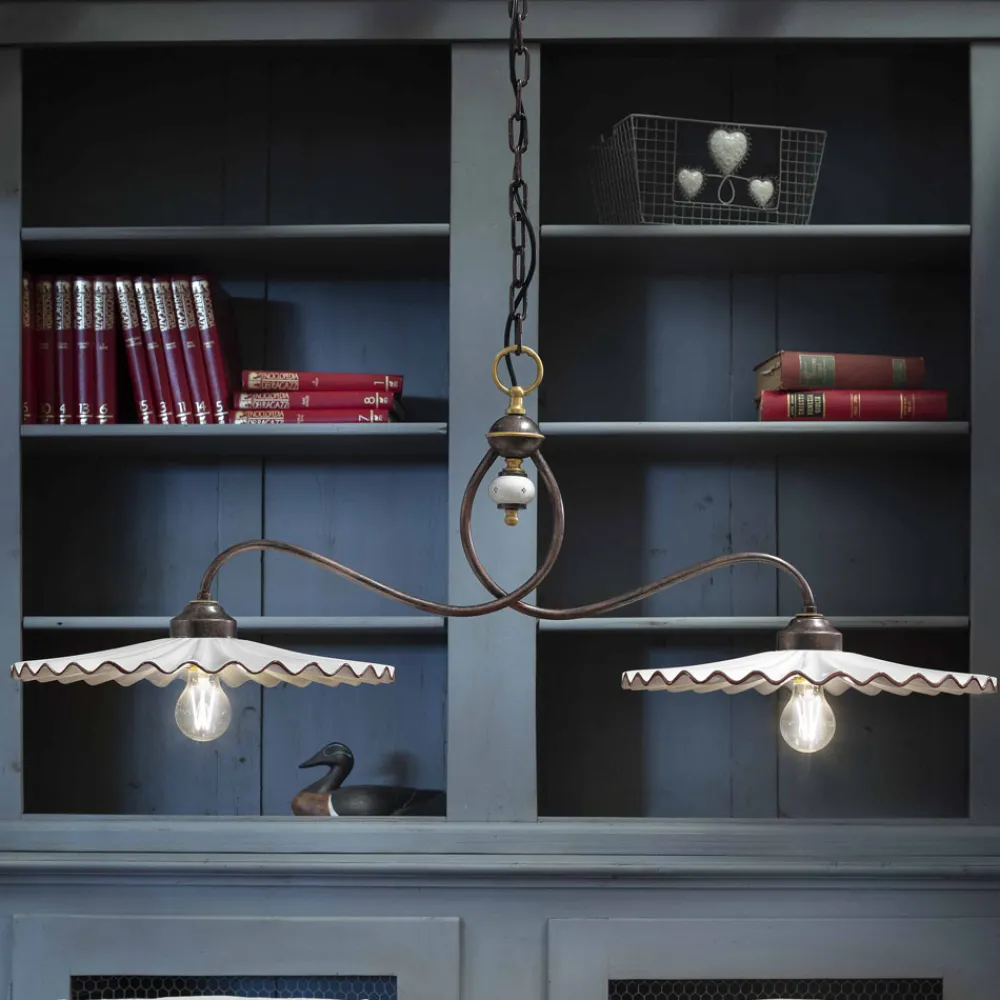 Ferroluce Vintage Kronleuchter-Hängelampe aus Keramik hochglänzend L'Acquila