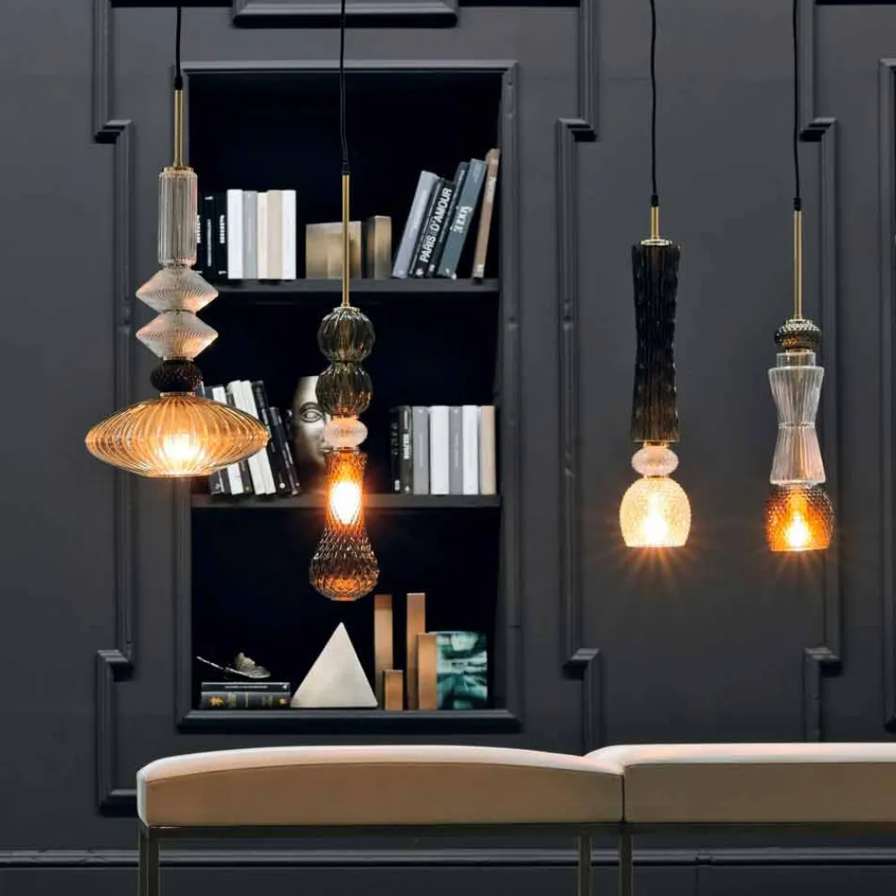 Viadurini Lighting Murano Lampen|Moderne Pendelleuchten-Hängelampe aus Muranoglas und Stoff Made in Italy - Missi