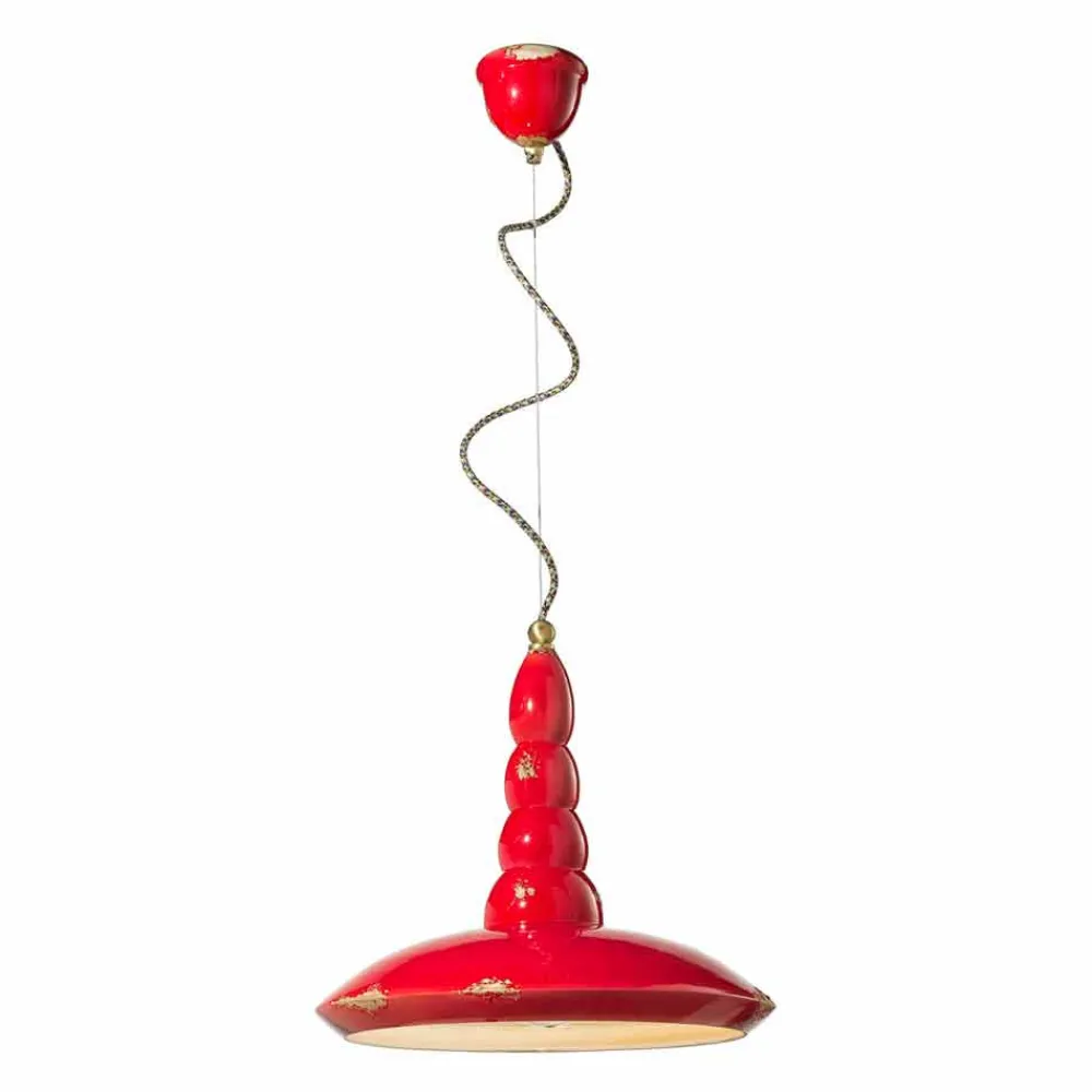 Ferroluce Pendelleuchten Shabby Chic-Hängelampe im Retro Design aus Keramik von