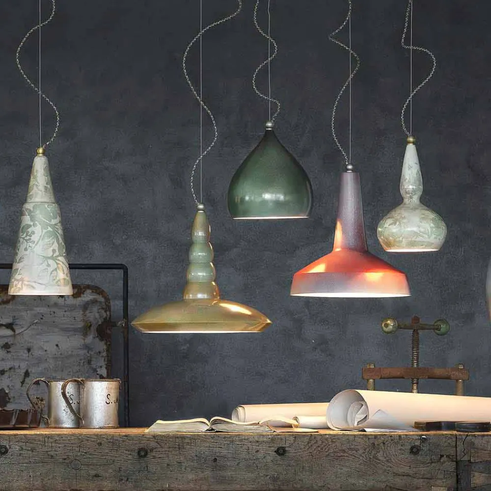 Ferroluce Pendelleuchten Shabby Chic-Hängelampe im Retro Design aus Keramik von