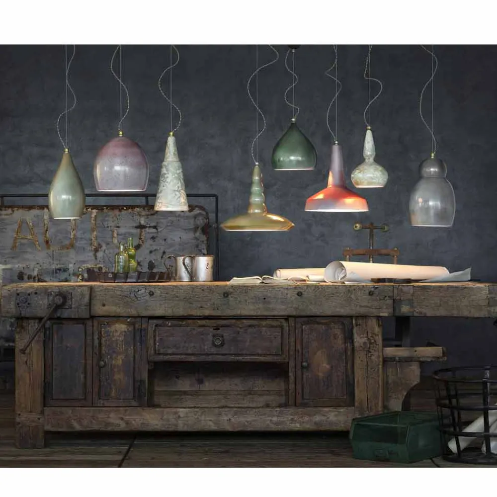 Ferroluce Pendelleuchten Shabby Chic-Hängelampe im Retro Design aus Keramik von