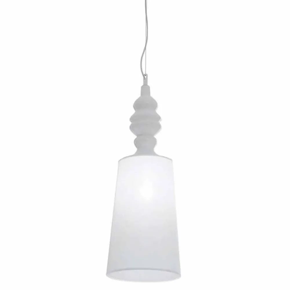 Viadurini Lighting Designer Pendelleuchten-Hängelampe in Weiß Keramik Lampenschirm in Leinen Long Design - Cadabra
