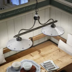 Ferroluce Pendelleuchten Vintage-Hängelampe mit 2 Lichtern in handbemalter Keramik und Eisendesign - Asti