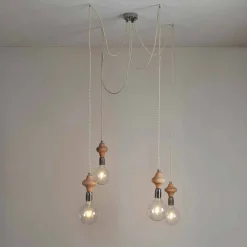 Viadurini by Sideform Vintage Kronleuchter-Hängeleuchte mit 4 Lichtern mit Holzelement Bois