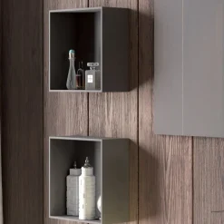 Viadurini Bathroom Badmöbel Hängend-Hängende Badezimmerkomposition aus rauchgrauem Fenix, hergestellt in Italien, Neapel