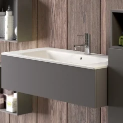 Viadurini Bathroom Badmöbel Hängend-Hängende Badezimmerkomposition aus rauchgrauem Fenix, hergestellt in Italien, Neapel