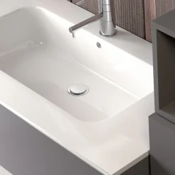 Viadurini Bathroom Badmöbel Hängend-Hängende Badezimmerkomposition aus rauchgrauem Fenix, hergestellt in Italien, Neapel