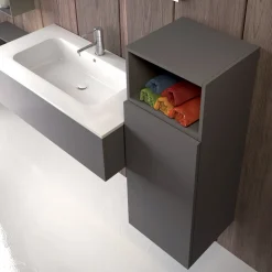 Viadurini Bathroom Badmöbel Hängend-Hängende Badezimmerkomposition aus rauchgrauem Fenix, hergestellt in Italien, Neapel