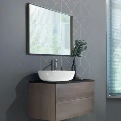 Viadurini Bathroom Badmöbel Hängend-Hängende Badezimmermöbel aus Holz, Metall und Keramik B96 cm, Edel - Renga