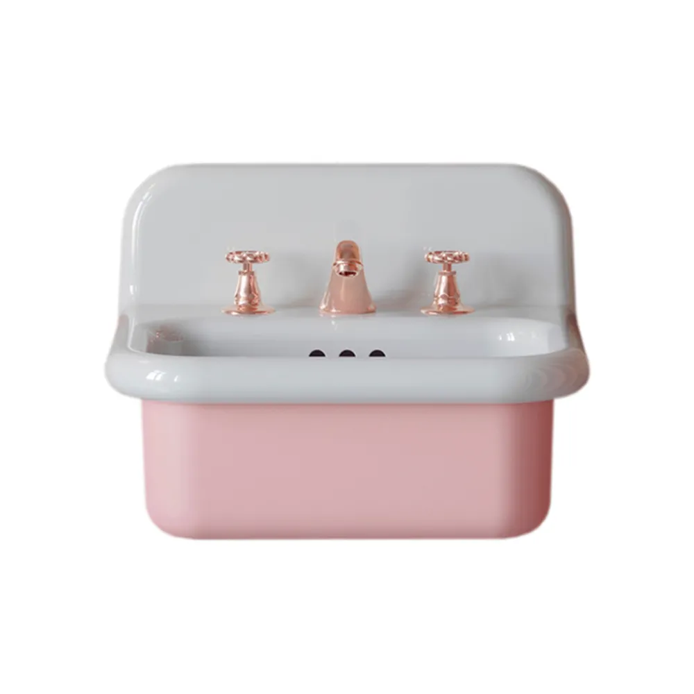 Viadurini Bathroom Vintage Waschbecken|Farbige Waschbecken-Hängendes Badezimmerwaschbecken aus weißer und bonbonrosa Keramik – Manila
