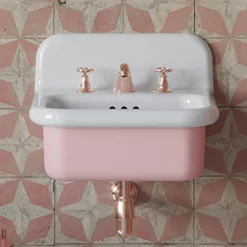 Viadurini Bathroom Vintage Waschbecken|Farbige Waschbecken-Hängendes Badezimmerwaschbecken aus weißer und bonbonrosa Keramik – Manila
