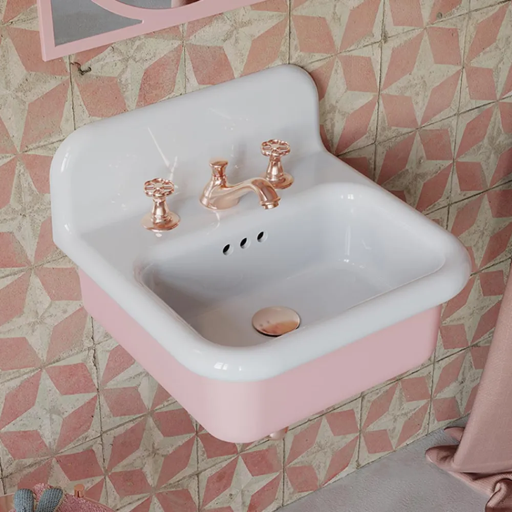 Viadurini Bathroom Vintage Waschbecken|Farbige Waschbecken-Hängendes Badezimmerwaschbecken aus weißer und bonbonrosa Keramik – Manila