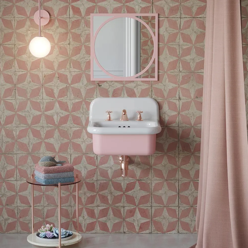 Viadurini Bathroom Vintage Waschbecken|Farbige Waschbecken-Hängendes Badezimmerwaschbecken aus weißer und bonbonrosa Keramik – Manila