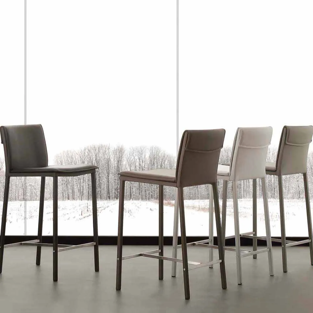 Viadurini Küchenhocker-Hocker aus Kunstleder mit Gestell aus Metall und satiniertem Stahl Prato