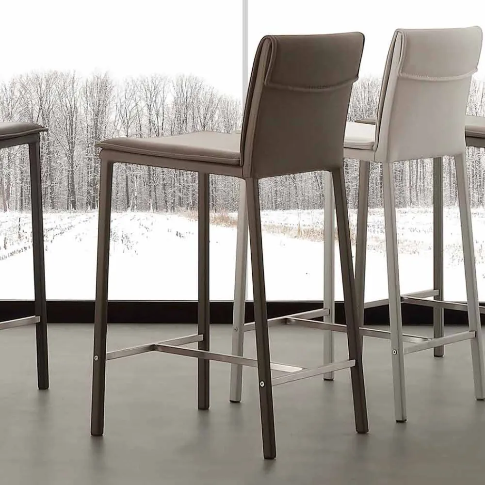Viadurini Küchenhocker-Hocker aus Kunstleder mit Gestell aus Metall und satiniertem Stahl Prato