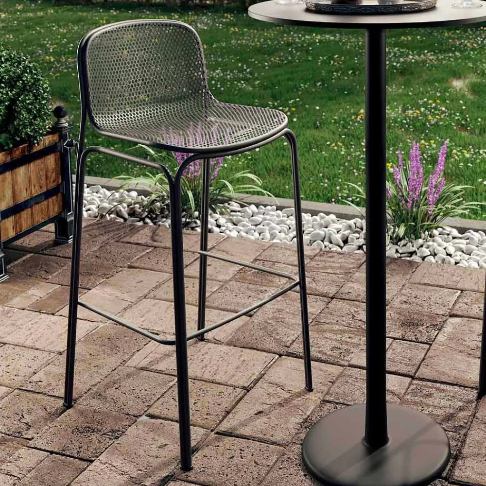 Viadurini in the Garden Outdoor Hocker-Hohe stapelbare Barhocker im Freien aus Metall, 2 Stück - Viviette