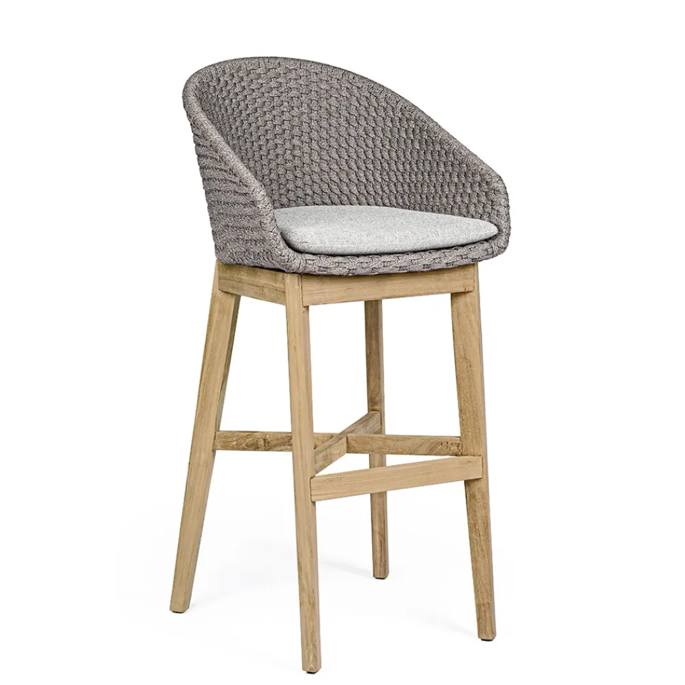 Viadurini in the Garden Outdoor Hocker-Hoher Außenhocker aus Seil- und Teakholz, Homemotion, 2 Stück - Anitha