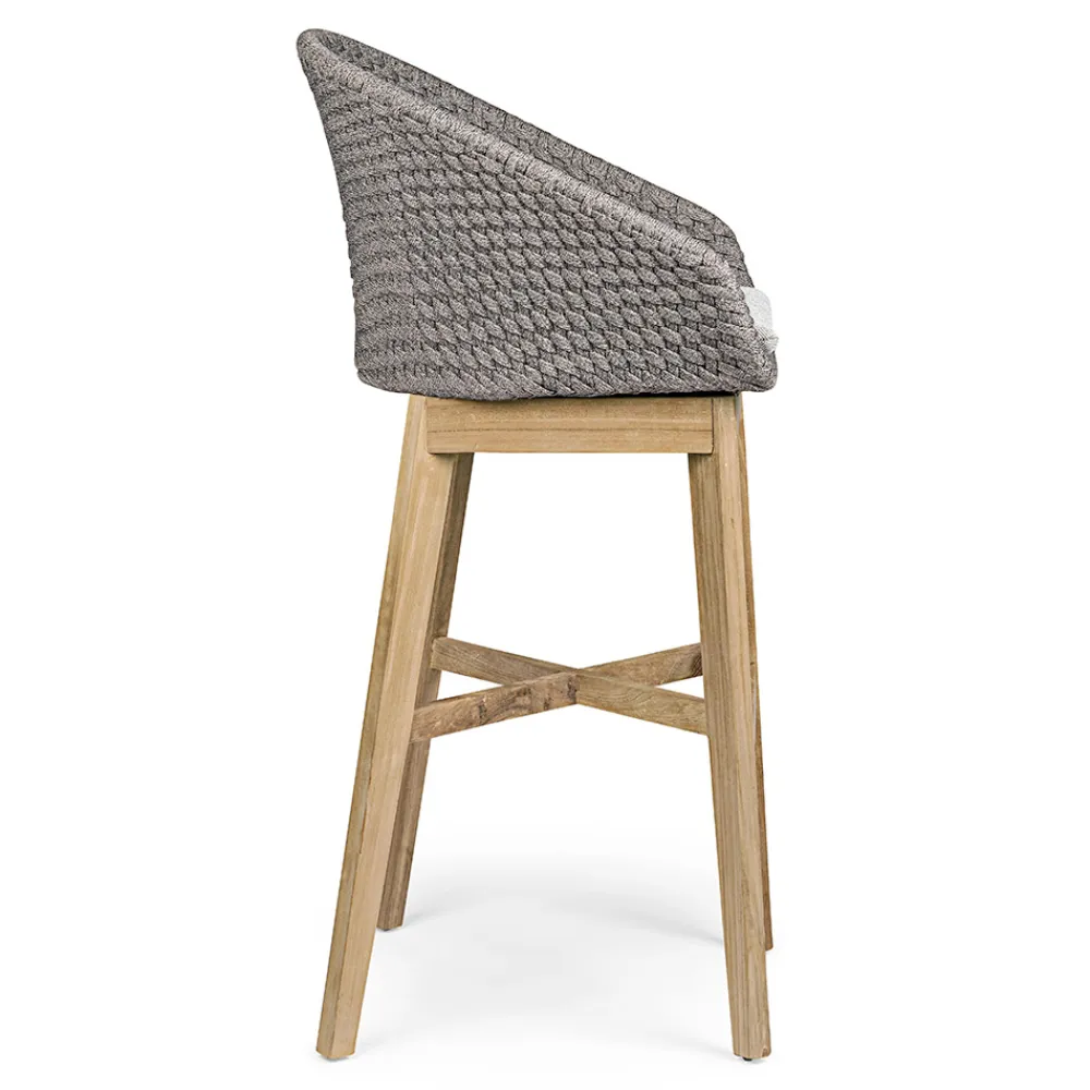 Viadurini in the Garden Outdoor Hocker-Hoher Außenhocker aus Seil- und Teakholz, Homemotion, 2 Stück - Anitha