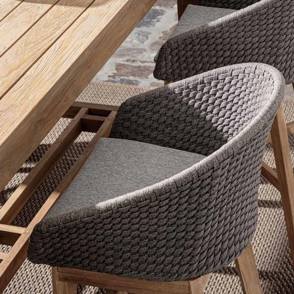 Viadurini in the Garden Outdoor Hocker-Hoher Außenhocker aus Seil- und Teakholz, Homemotion, 2 Stück - Anitha