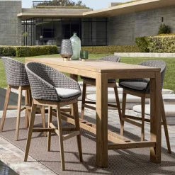 Viadurini in the Garden Outdoor Hocker-Hoher Außenhocker aus Seil- und Teakholz, Homemotion, 2 Stück - Anitha