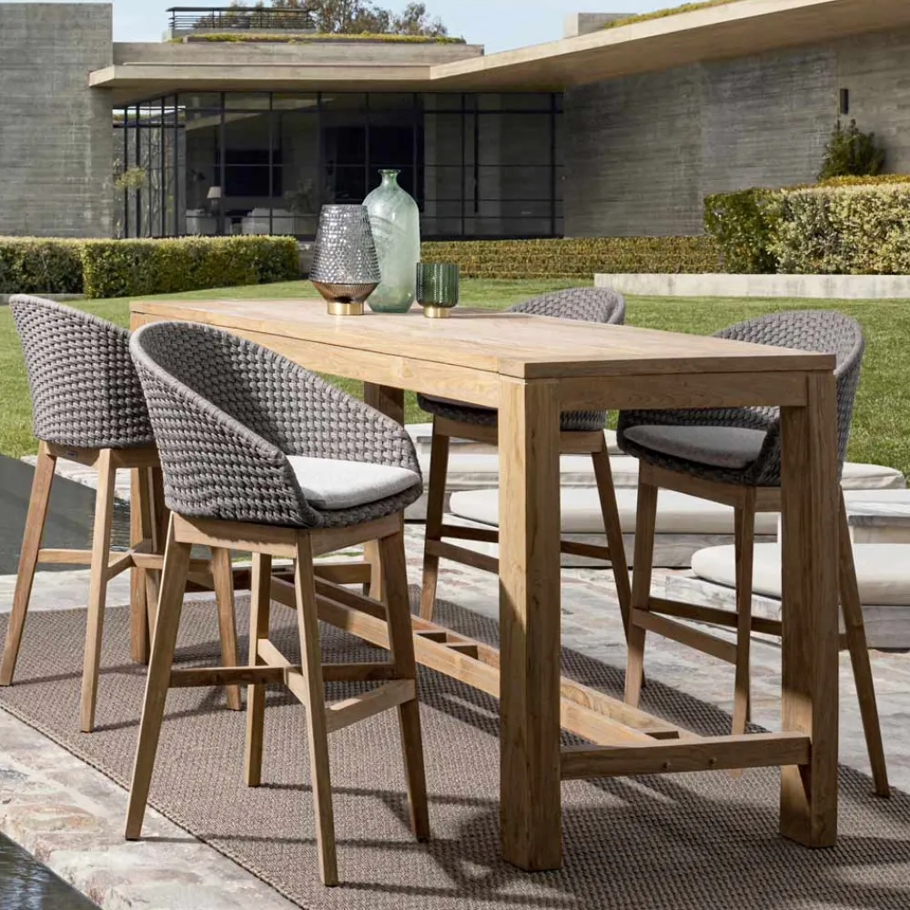 Viadurini in the Garden Outdoor Hocker-Hoher Außenhocker aus Seil- und Teakholz, Homemotion, 2 Stück - Anitha