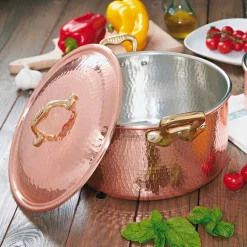 Viadurini Kitchen Kochgeschirr-Hoher Bräter aus verzinntem Kupfer von Hand rund mit 2 Griffen 16 cm - Gianfranco