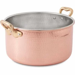 Viadurini Kitchen Kochgeschirr-Hoher Bräter aus verzinntem Kupfer von Hand rund mit 2 Griffen 24 cm - Gianfranco