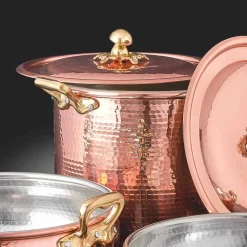 Viadurini Kitchen Kochgeschirr-Hoher Topf in Hand verzinnt Kupfer mit Griffen und Deckel 28 cm - Mariarita