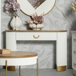 Viadurini Living Konsolentisch Flur-Holzkonsole mit Platte und Einsätzen mit abgerundetem Design und Schublade - Rachel