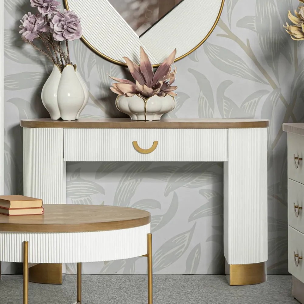 Viadurini Living Konsolentisch Flur-Holzkonsole mit Platte und Einsätzen mit abgerundetem Design und Schublade - Rachel