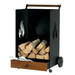 Viadurini Fire Design Kaminholzständer Aus Eisen Und Stahl-Holzwagen mit Schublade und Rädern, hergestellt in Italien – Alpaka