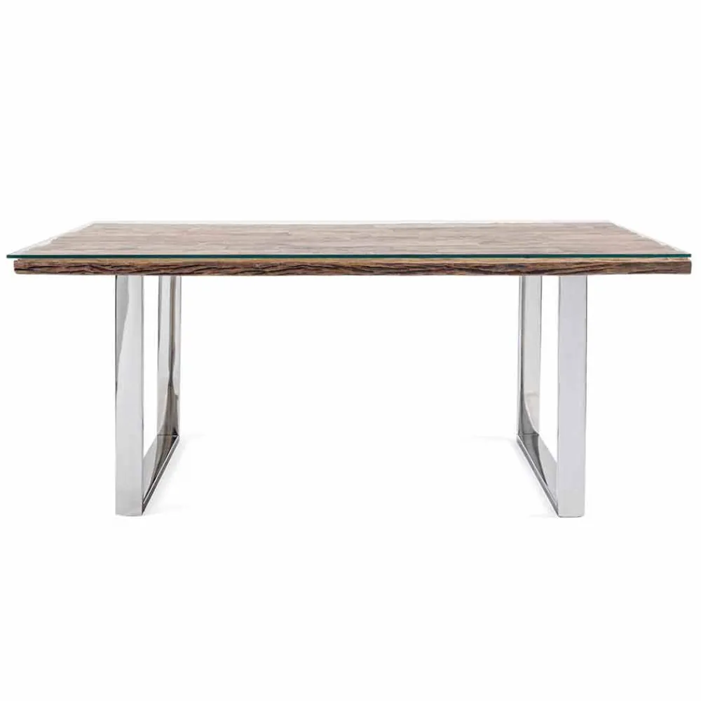 Viadurini Living Esstische-Homemotion Esstisch mit Holz und gehärtetem Glas - Blanco