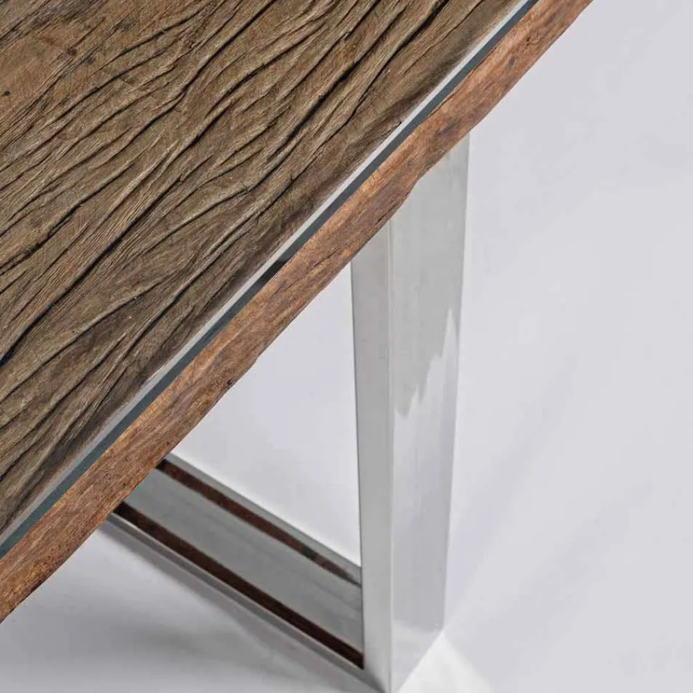 Viadurini Living Esstische-Homemotion Esstisch mit Holz und gehärtetem Glas - Blanco