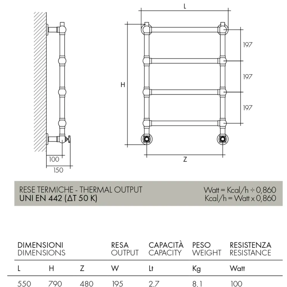Scirocco H Handtuchheizkörper Wasser-Hydraulischer Designer-Handtuchwärmer Caterina Gold aus Messing