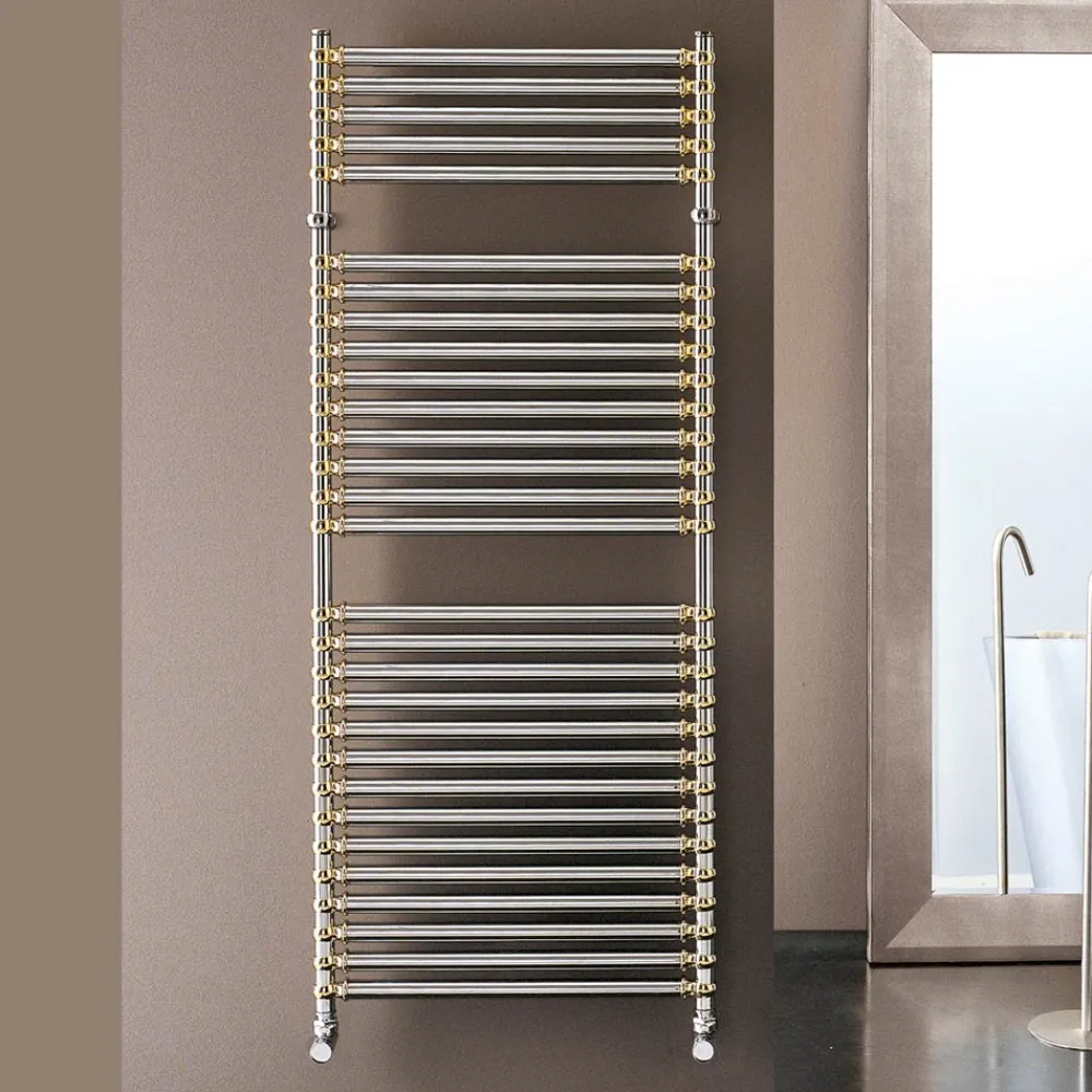 Scirocco H Handtuchheizkörper Wasser-Hydraulischer Handtuchwärmer aus Stahl, Chrom und Gold, Made in Italy - Laura