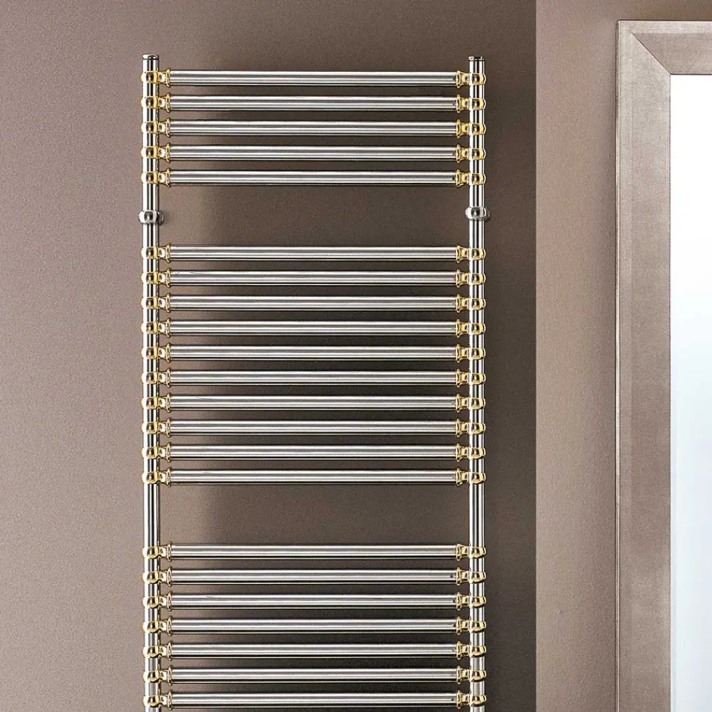 Scirocco H Handtuchheizkörper Wasser-Hydraulischer Handtuchwärmer aus Stahl, Chrom und Gold, Made in Italy - Laura