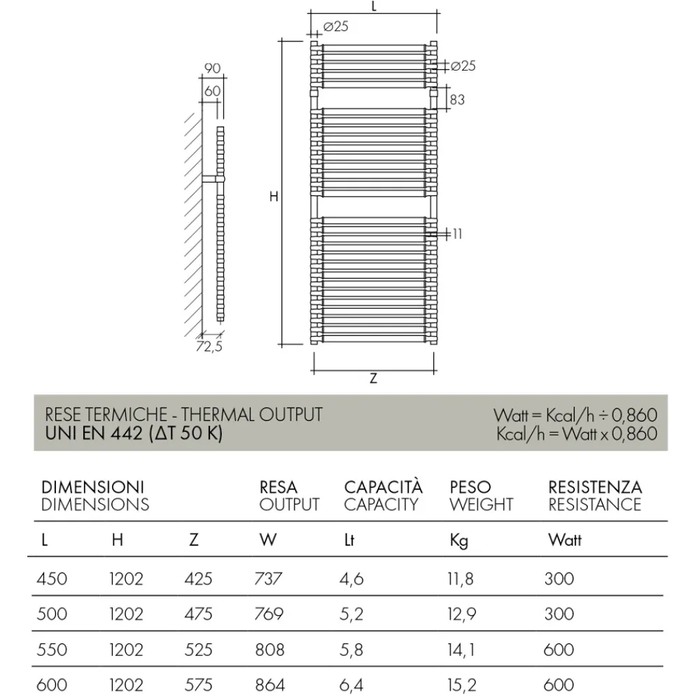 Scirocco H Handtuchheizkörper Wasser-Hydraulischer Handtuchwärmer aus Stahl, Chrom und Gold, Made in Italy - Laura