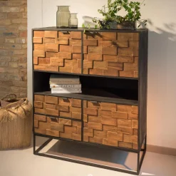 Viadurini Living Anrichte-Indoor-Sideboard aus recyceltem Patchwork-Holz und Metallbasis - Slide