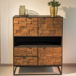 Viadurini Living Anrichte-Indoor-Sideboard aus recyceltem Patchwork-Holz und Metallbasis - Slide